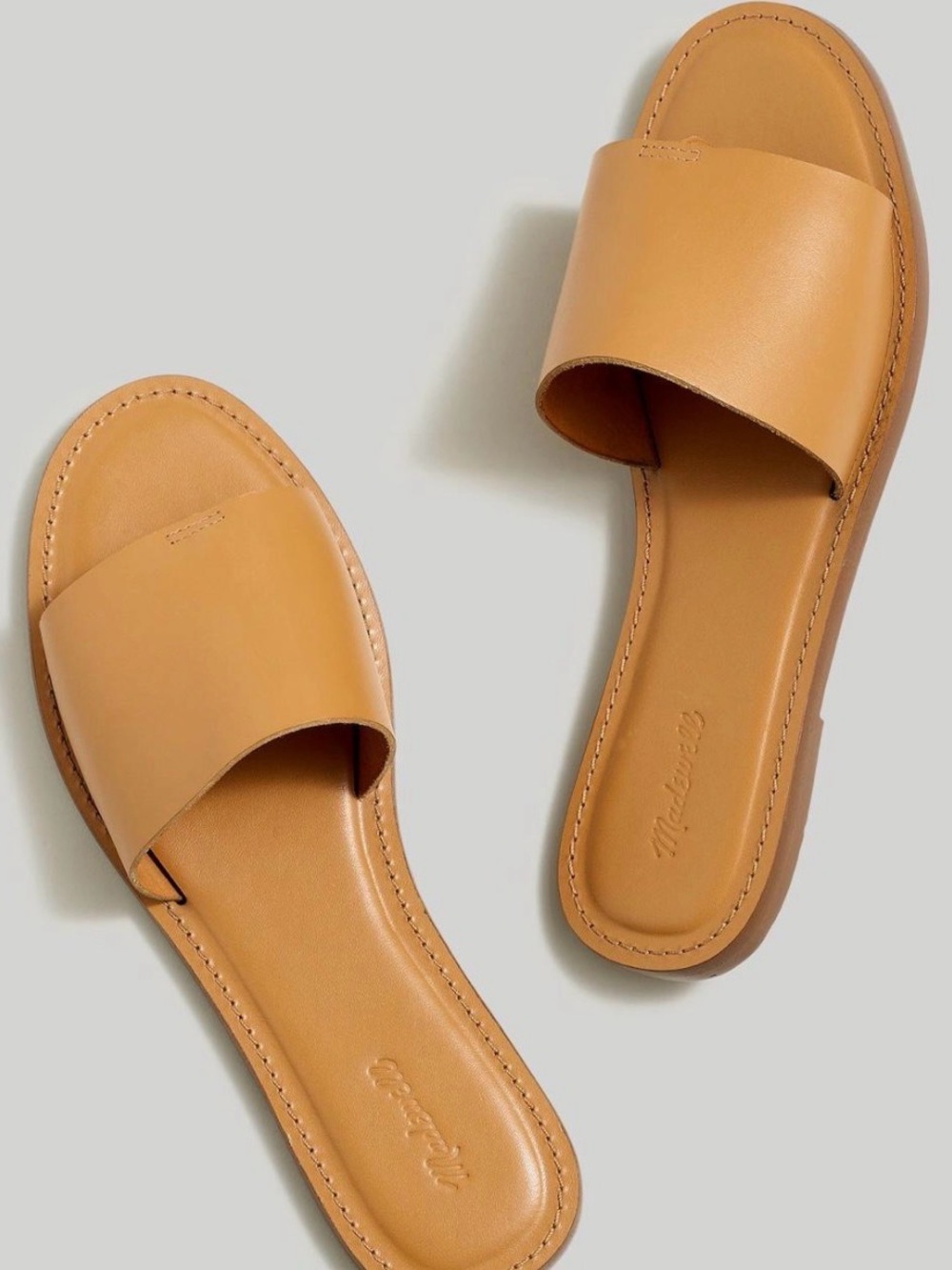 New Madewell Boardwalk Post Slides in Desert Camel
